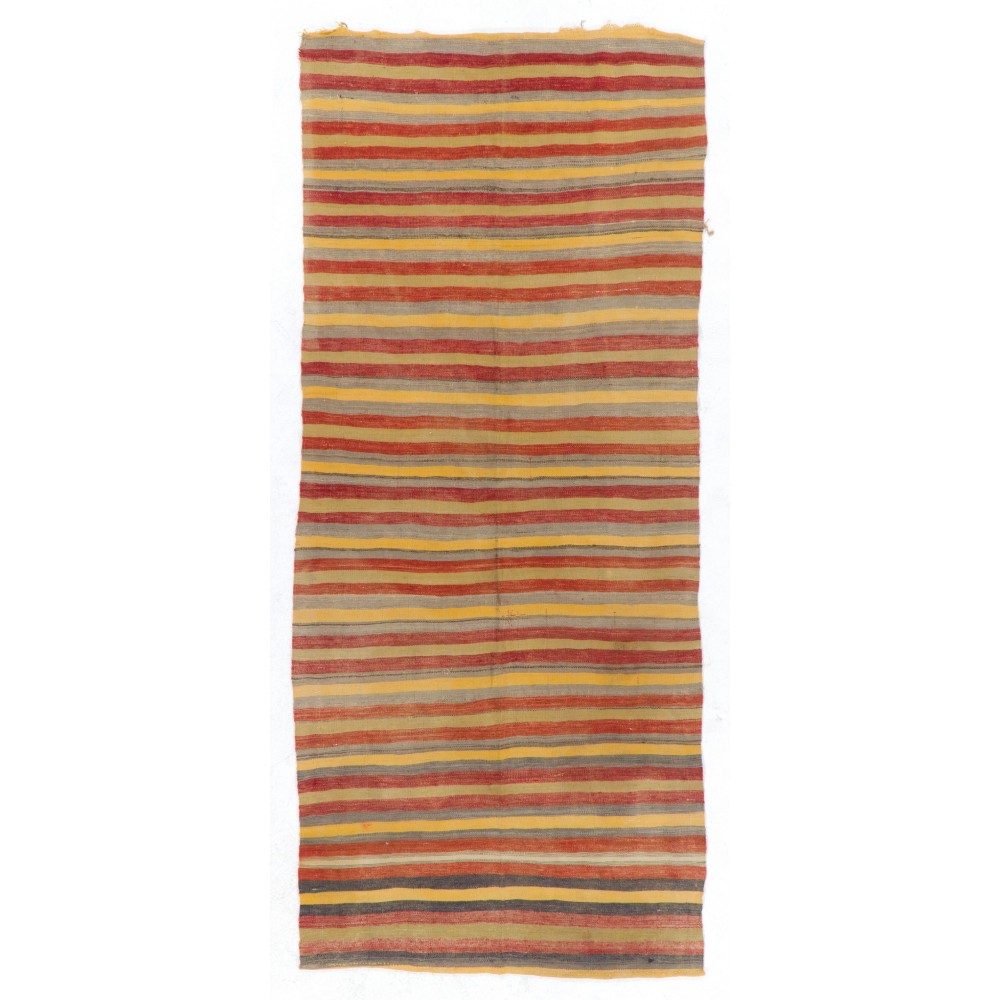 Striped Nomadic Kilim Runner in Yellow, Red and Gray Stripes, '100% Wool'