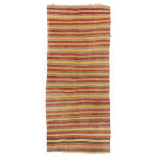Striped Nomadic Kilim Runner in Yellow, Red and Gray Stripes, '100% Wool'