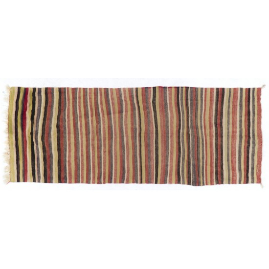 Vintage Handmade Flat-woven Turkish Banded Wool Kilim Runner Rug