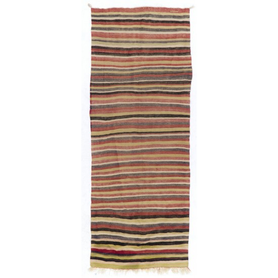 Vintage Handmade Flat-woven Turkish Banded Wool Kilim Runner Rug