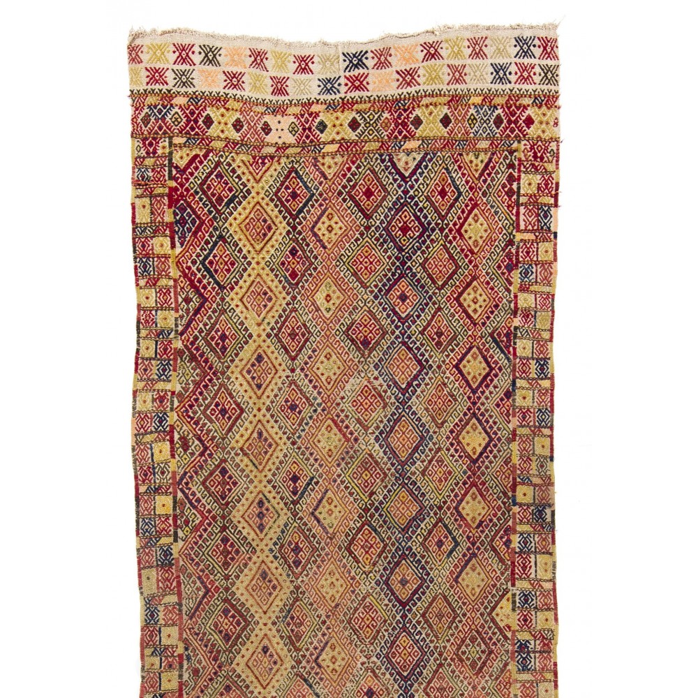 Vintage Turkish Jijim Runner, Colorful Handmade Flat-woven Rug, 100% Wool