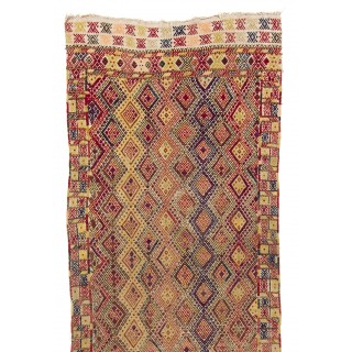 Vintage Turkish Jijim Runner, Colorful Handmade Flat-woven Kilim Rug, 100% Wool