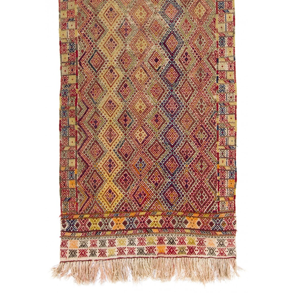 Vintage Turkish Jijim Runner, Colorful Handmade Flat-woven Rug, 100% Wool