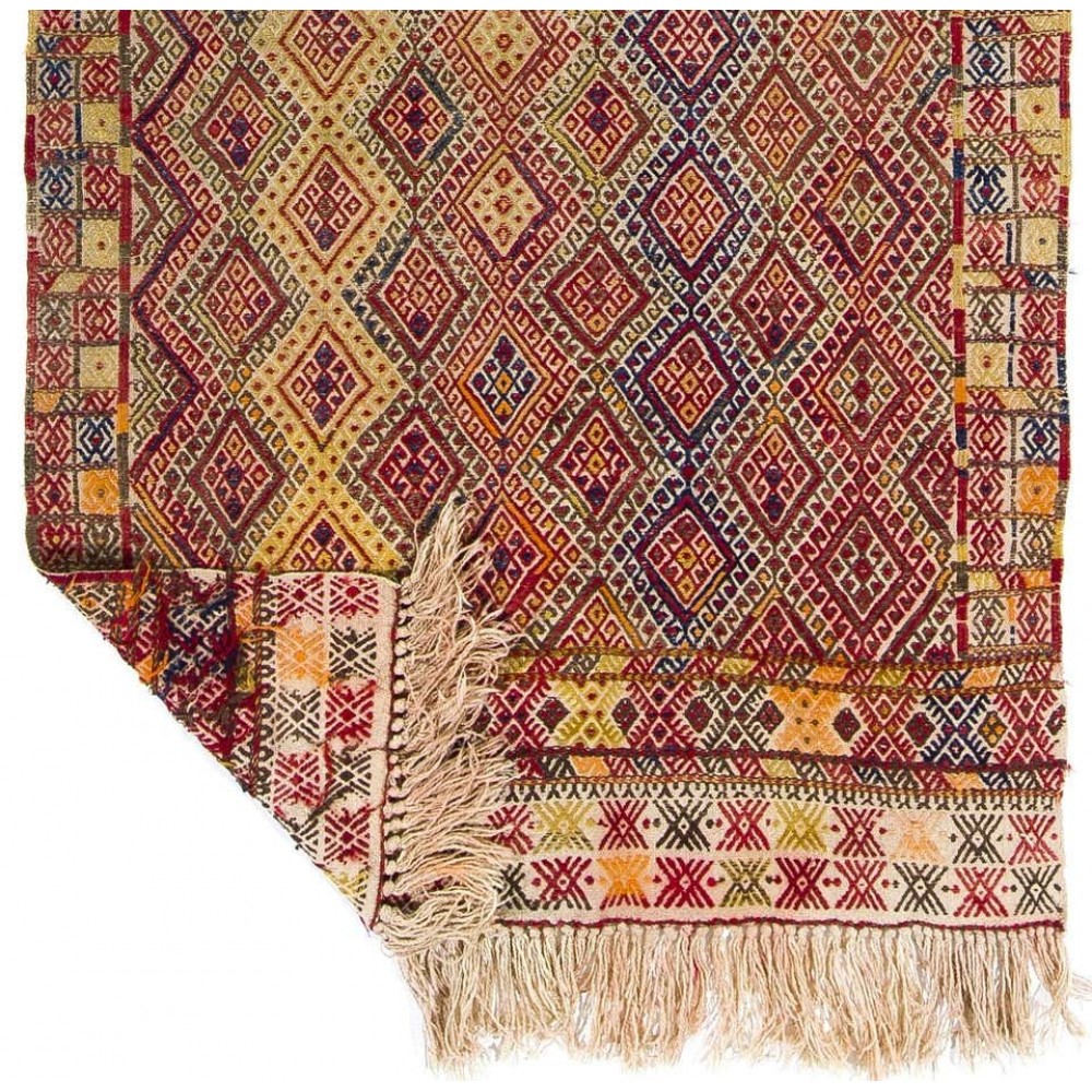 Vintage Turkish Jijim Runner, Colorful Handmade Flat-woven Rug, 100% Wool