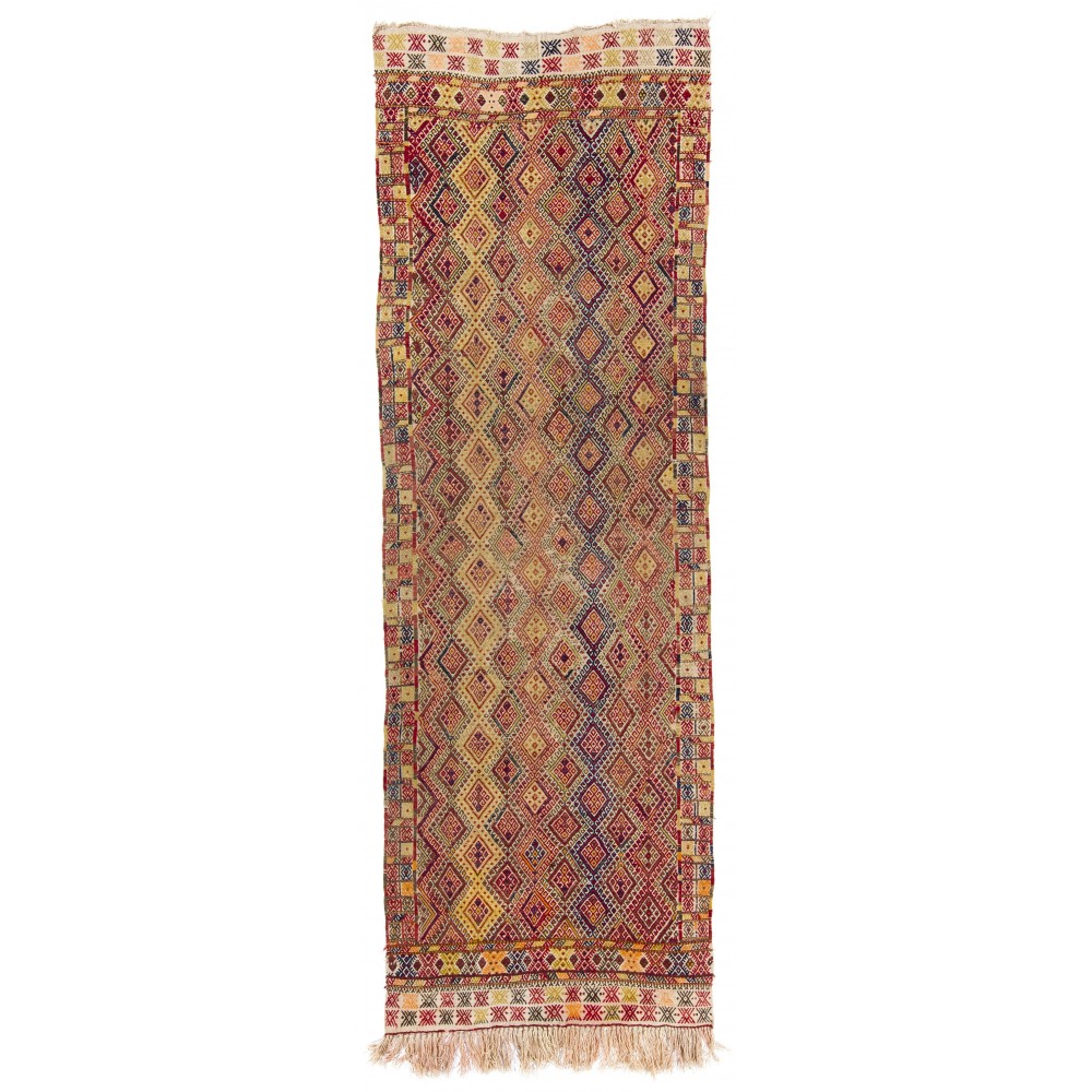Vintage Turkish Jijim Runner, Colorful Handmade Flat-woven Rug, 100% Wool