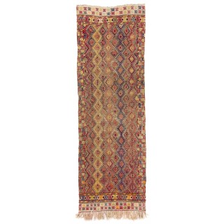 Vintage Turkish Jijim Runner, Colorful Handmade Flat-woven Kilim Rug, 100% Wool
