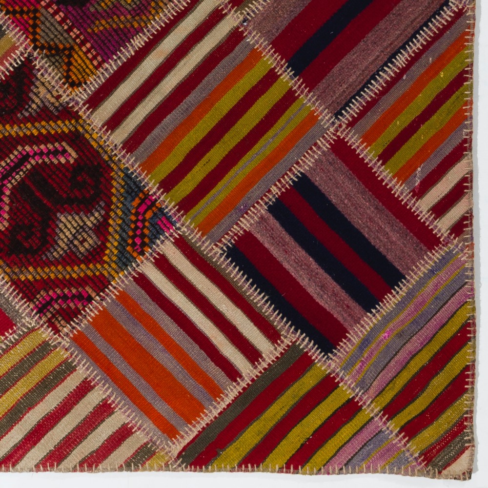 Vintage Handmade Turkish Patchwork Kilim, Colorful Tribal Flatweave Rug