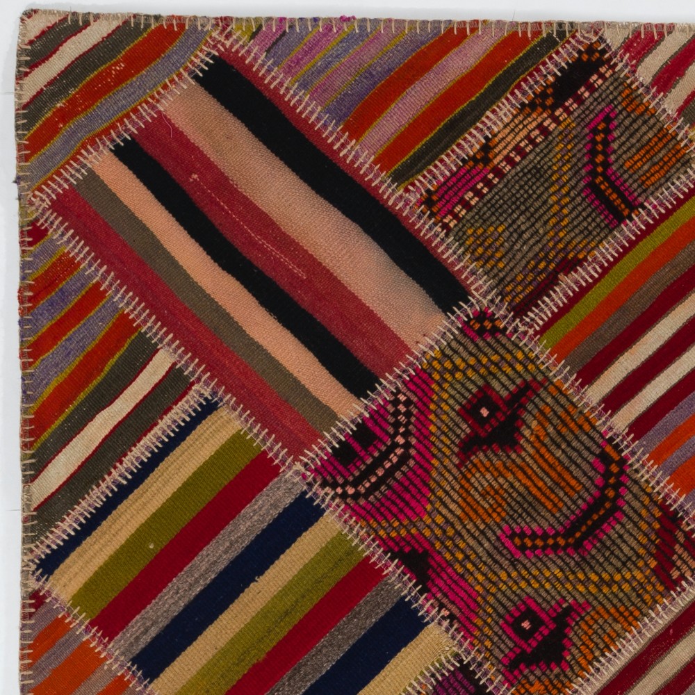 Vintage Handmade Turkish Patchwork Kilim, Colorful Tribal Flatweave Rug