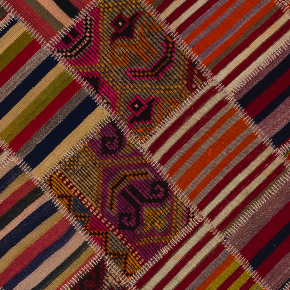 Vintage Handmade Turkish Patchwork Kilim, Colorful Tribal Flatweave Rug
