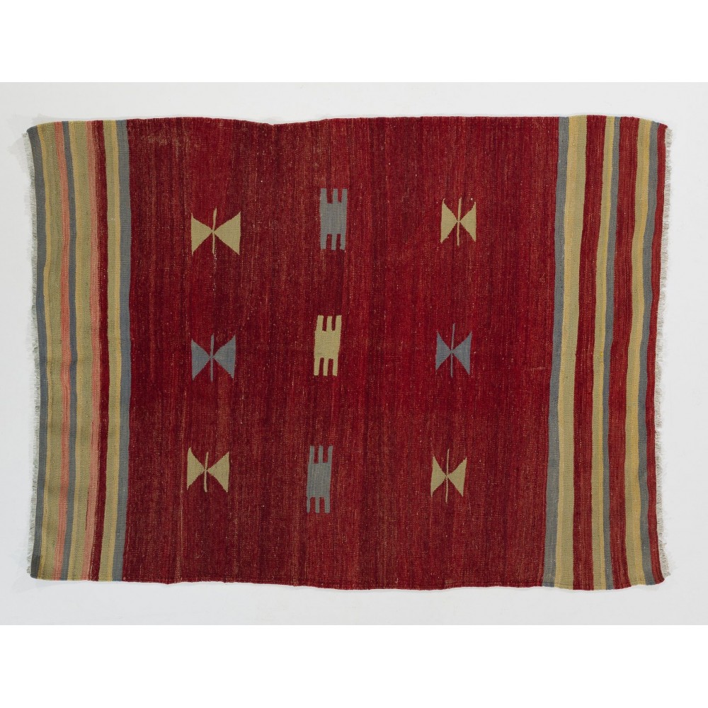 Hand-woven Vintage Anatolian Kilim, Flat-Weave Rug. 