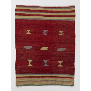 Hand-woven Vintage Anatolian Kilim, Flat-Weave Rug. 