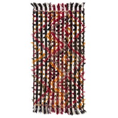 Banded Tribal Kilim Rug with Colorful Poms. Floor Cover, Bed Cover, Wall Hanging