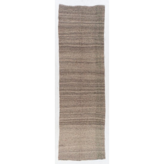 Striped Vintage Kilim Runner. 100% Natural Undyed light Brown Wool