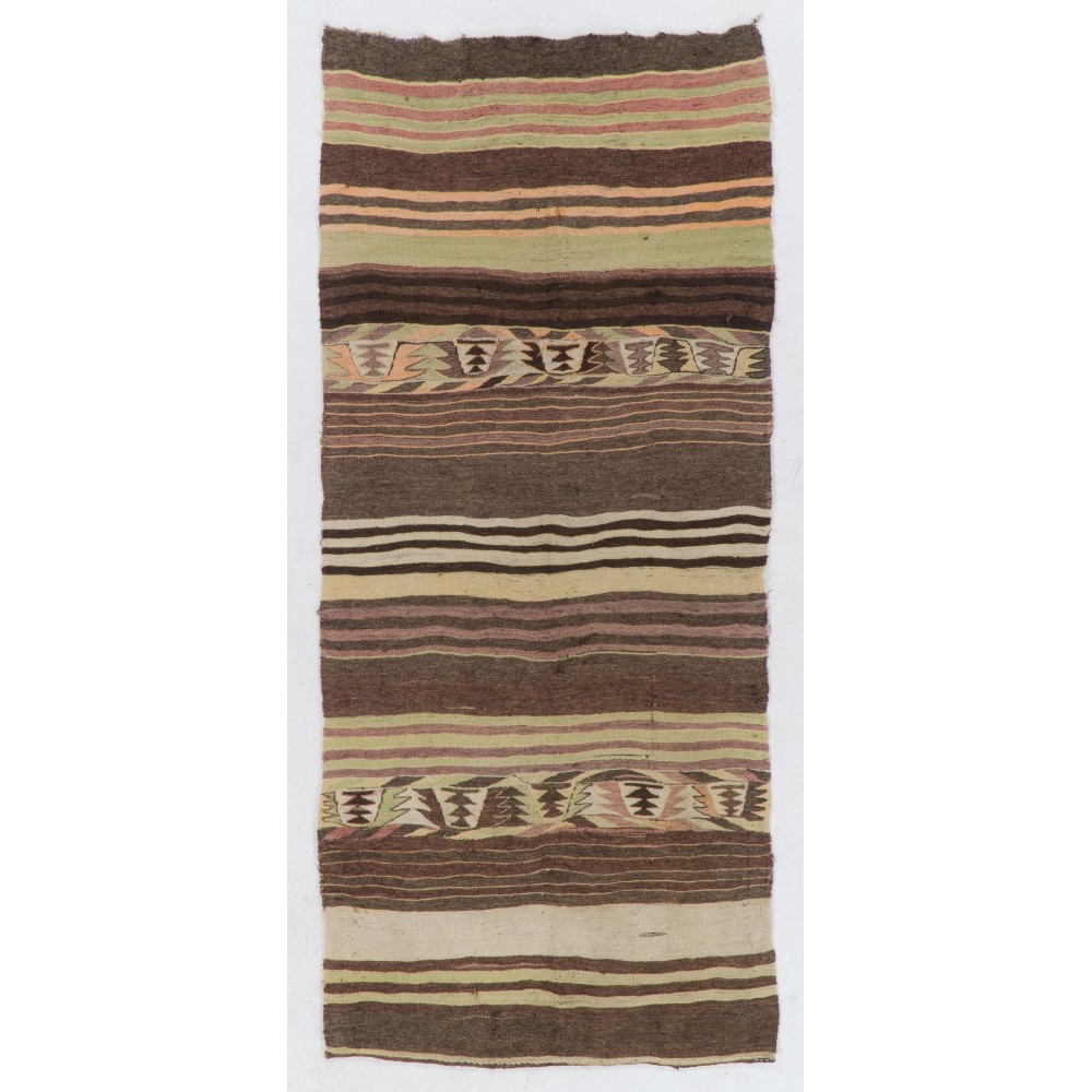 Vintage Striped Anatolian Kilim Runner. %100 Wool. Reversible