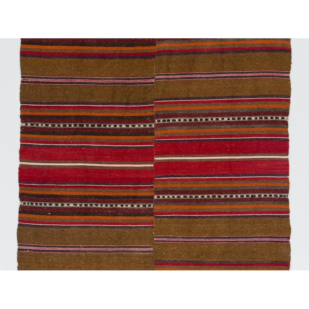 Striped Vintage Anatolian Kilim Rug. %100 Wool Flatweave Floor Covering.