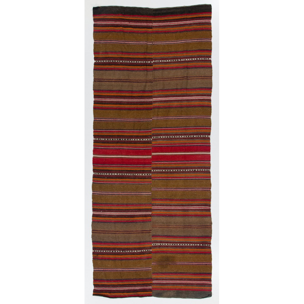 Striped Vintage Anatolian Kilim Rug. %100 Wool Flatweave Floor Covering.