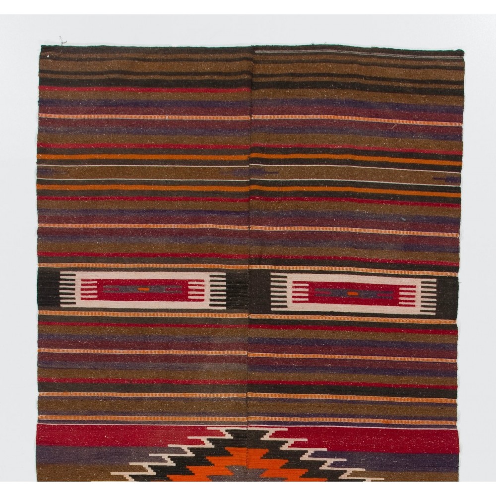 Nomadic Vintage Anatolian Kilim Rug. Flat-Weave Carpet, 100% Wool