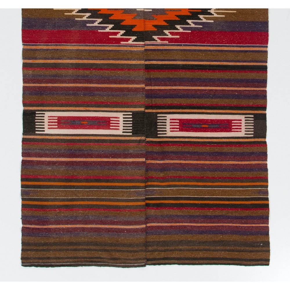 Nomadic Vintage Anatolian Kilim Rug. Flat-Weave Carpet, 100% Wool