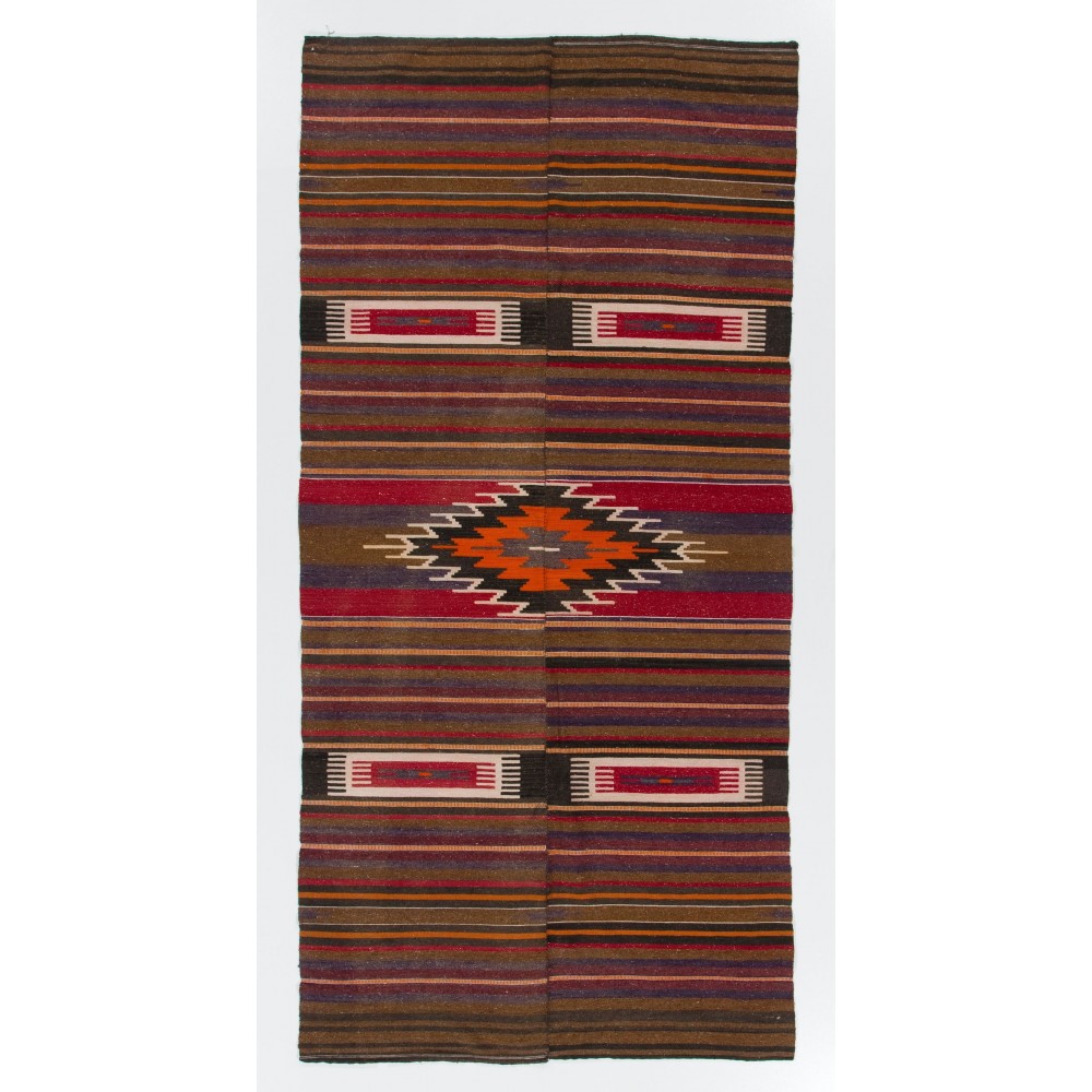 Nomadic Vintage Anatolian Kilim Rug. Flat-Weave Carpet, 100% Wool