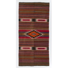 Nomadic Vintage Anatolian Kilim Rug. Flat-Weave Carpet, 100% Wool