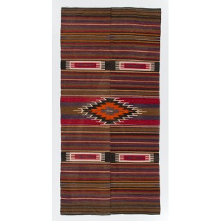 Nomadic Vintage Anatolian Kilim Rug. Flat-Weave Carpet, 100% Wool