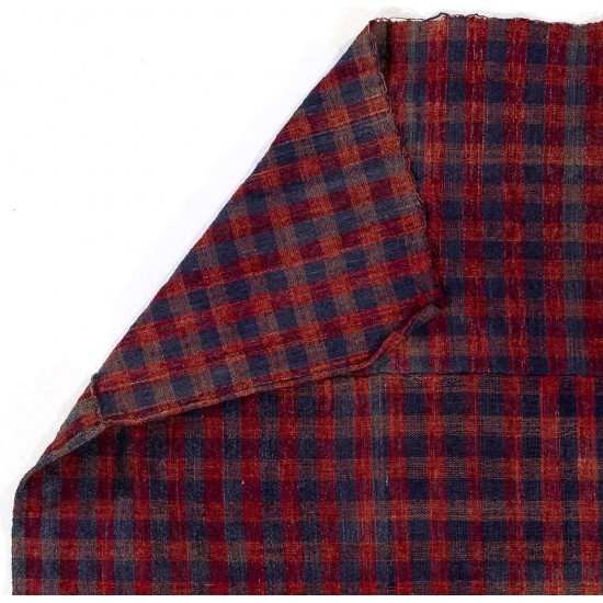 Handmade Central Anatolian Wool Kilim with Chequered Design in Blue and Red Color, Vintage Tablecloth Handmade Central Anatolian Wool Kilim with Chequered Design in Blue and Red Color, Vintage Tablecloth