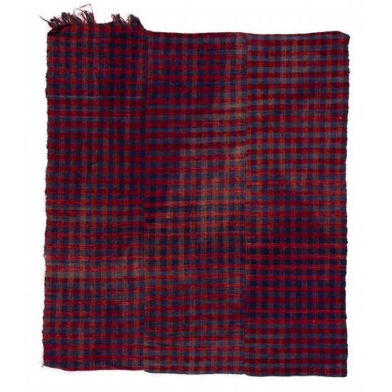 Handmade Central Anatolian Wool Kilim with Chequered Design in Blue and Red Color, Vintage Tablecloth Handmade Central Anatolian Wool Kilim with Chequered Design in Blue and Red Color, Vintage Tablecloth