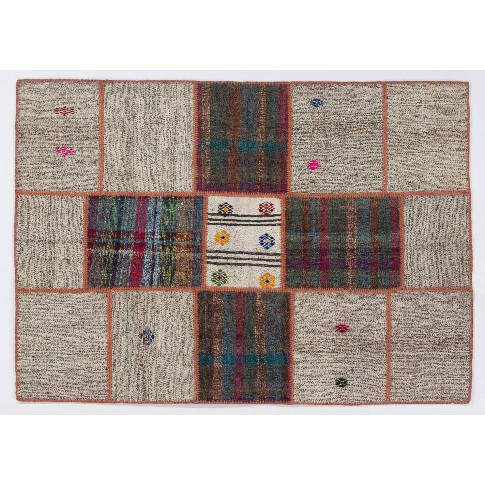 Vintage Hand-woven Turkish Patchwork Kilim Rug. Custom Options Available