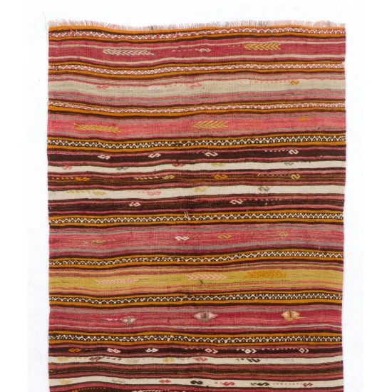 Hand-woven Vintage Striped Turkish Kilim (Flat-weave), All Wool Hand-woven Vintage Striped Turkish Kilim (Flat-weave), All Wool