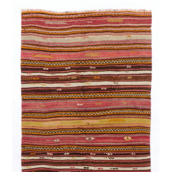 Hand-woven Vintage Striped Turkish Kilim (Flat-weave), All Wool