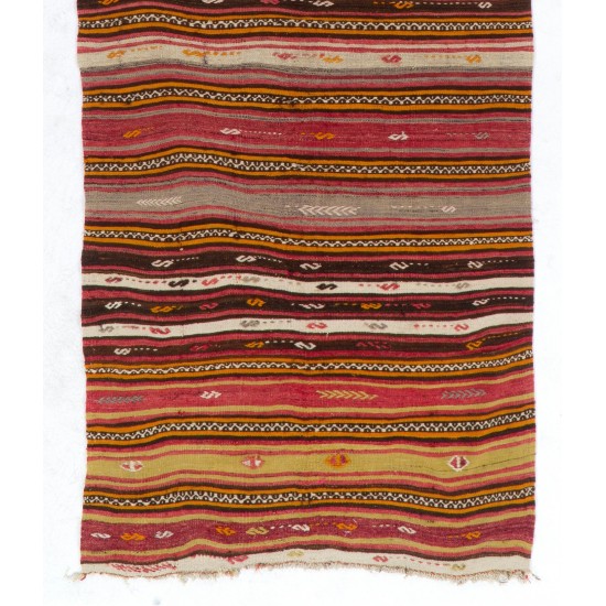 Hand-woven Vintage Striped Turkish Kilim (Flat-weave), All Wool