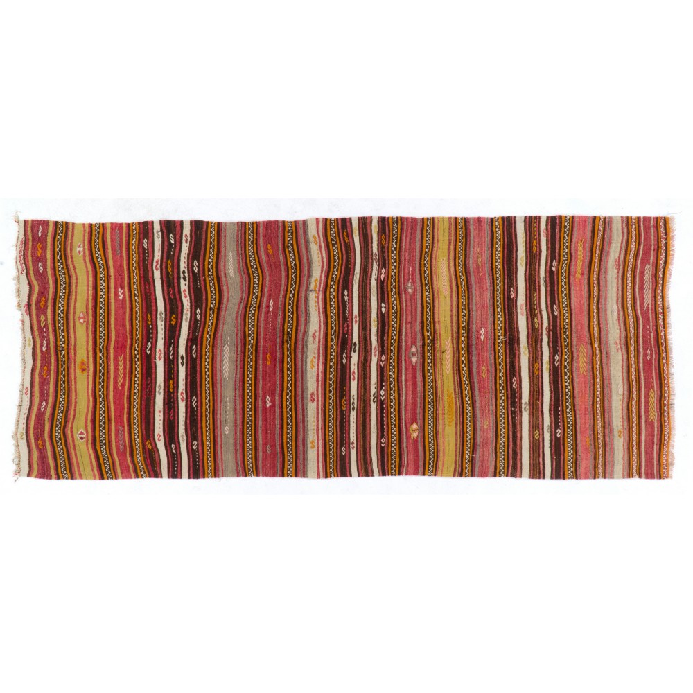 Hand-woven Vintage Striped Turkish Kilim (Flat-weave), All Wool
