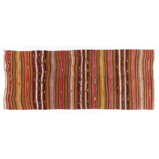 Hand-woven Vintage Striped Turkish Kilim (Flat-weave), All Wool Hand-woven Vintage Striped Turkish Kilim (Flat-weave), All Wool