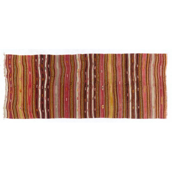 Hand-woven Vintage Striped Turkish Kilim (Flat-weave), All Wool