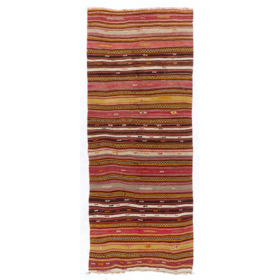 Hand-woven Vintage Striped Turkish Kilim (Flat-weave), All Wool