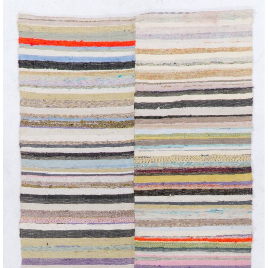 Hand-woven Vintage Central Anatolian Kilim (Flat-weave) with Striped Design, All Cotton Hand-woven Vintage Central Anatolian Kilim (Flat-weave) with Striped Design, All Cotton
