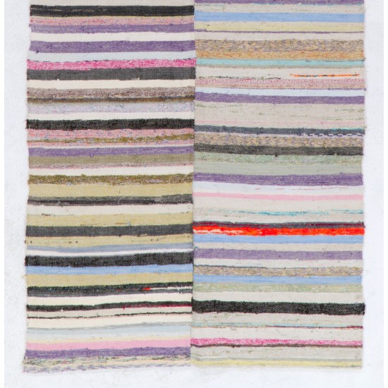 Hand-woven Vintage Central Anatolian Kilim (Flat-weave) with Striped Design, All Cotton