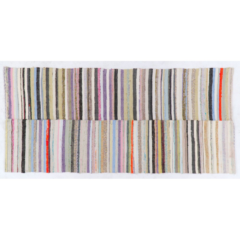 Hand-woven Vintage Central Anatolian Kilim (Flat-weave) with Striped Design, All Cotton