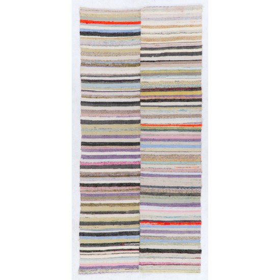 Hand-woven Vintage Central Anatolian Kilim (Flat-weave) with Striped Design, All Cotton