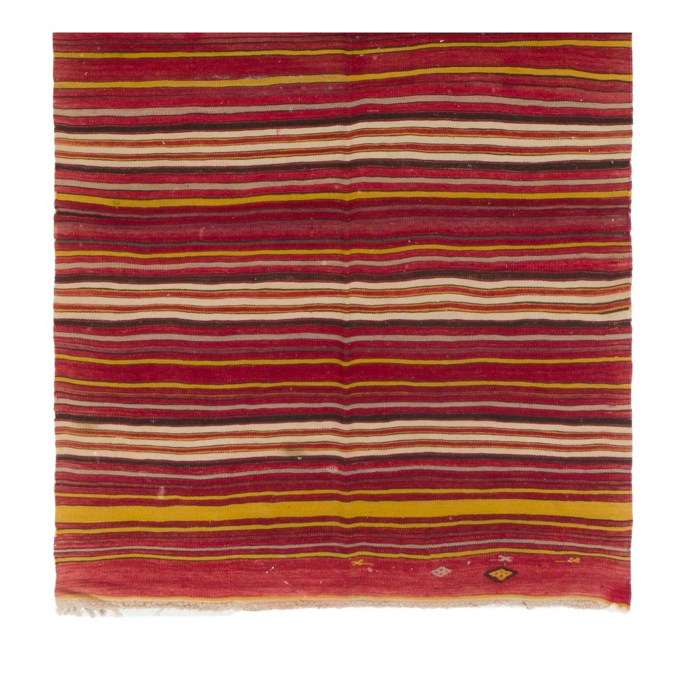 Handmade Kilim Runner with Colorful Stripes. Vintage Red Hallway Rug