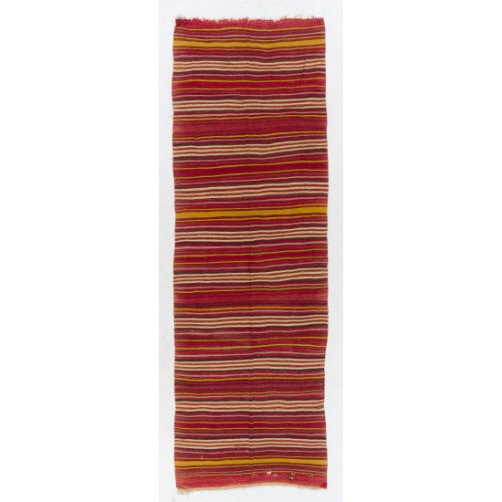 Hand-woven Vintage Central Anatolian Runner Kilim (Flat-weave), 100% Wool