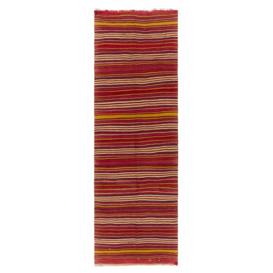 Hand-woven Vintage Central Anatolian Runner Kilim (Flat-weave), 100% Wool