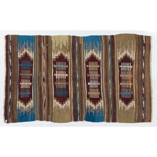 Vintage Nomadic Kilim, Flat-Woven Wool Floor Covering