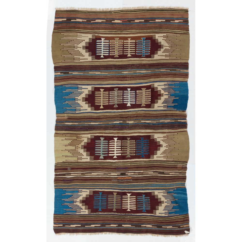 Vintage Nomadic Kilim, Flat-Woven Wool Floor Covering