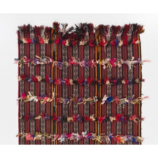 Vintage Turkish Tribal Kilim Rug with Colorful Poms, Wall Hanging, Sofa Throw Vintage Turkish Tribal Kilim Rug with Colorful Poms, Wall Hanging, Sofa Throw