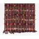 Banded Tribal Kilim Rug with Colorful Poms