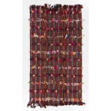 Vintage Turkish Tribal Kilim Rug with Colorful Poms, Wall Hanging, Sofa Throw