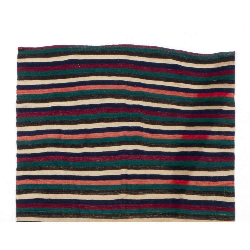 Hand-woven Vintage Turkish Kilim (Flat-weave), Striped Runner Rug, All Wool
