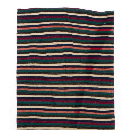 Hand-woven Vintage Striped Turkish Kilim (Flat-weave), All Wool Hand-woven Vintage Striped Turkish Kilim (Flat-weave), All Wool