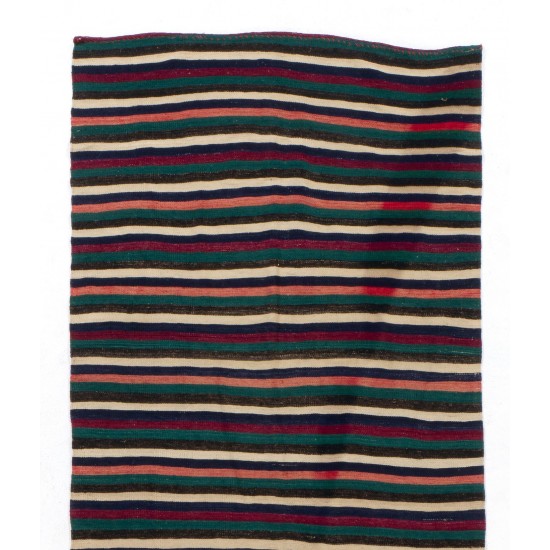 Hand-woven Vintage Turkish Kilim (Flat-weave), Striped Runner Rug, All Wool